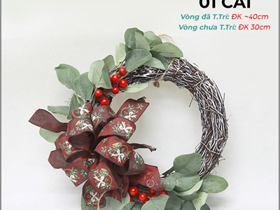 Vòng nguyệt quế Noel nửa vòng thắt nơ ĐK30cm VNGQ-X-43